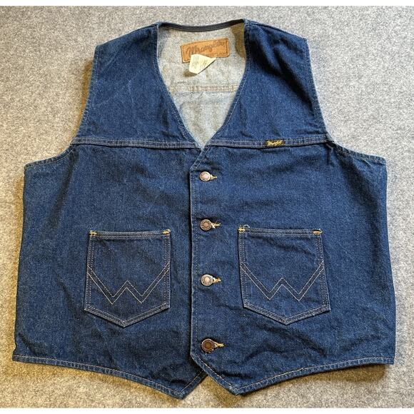 Vintage Wrangler Vest Mens Large Dark Wash Denim Authentic Jacket Western Vest - Picture 1 of 7